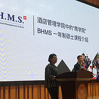 Big B.H.M.S. presentation in auditorium in Fuzhou, China